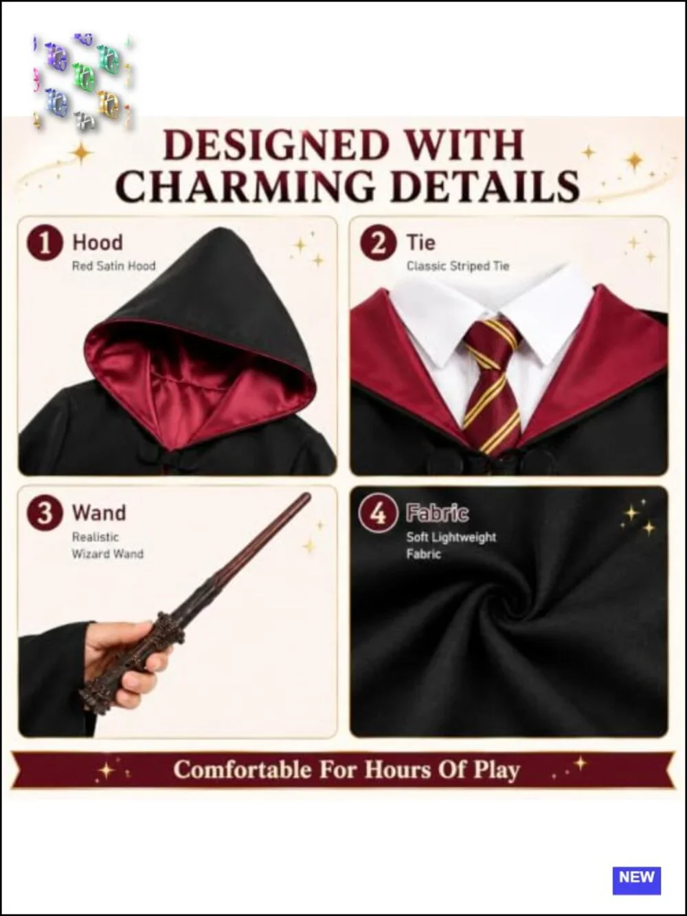Wizard Costume Accessories Set with Robe, Magic Wand for Kids Adults Halloween